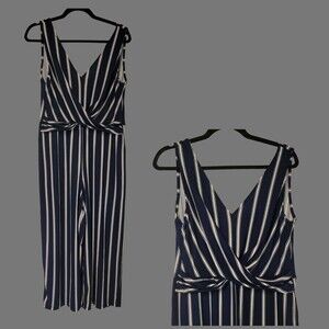 Women's Jumper Jumpsuit Romper Size Large Blue‎ White Stripe Candies